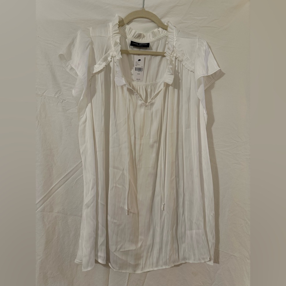 Lane Bryant White Pleated Blouse